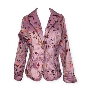 Vintage 1990s Orchid Pink Fairy Shimmery Color Shift Floral Embroidered Blazer